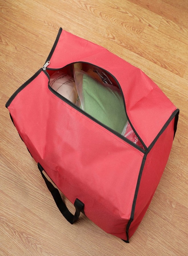 SIMPARTE Big Nylon Underbed Storage Bag Pack of 3 for Clothes, Comforters, Blankets, Toys, Books & Stationery - Moisture Proof Organizer with Zippered Closure & Strong Handle (Red, 57 x 38 x 35 cm) - Image 3